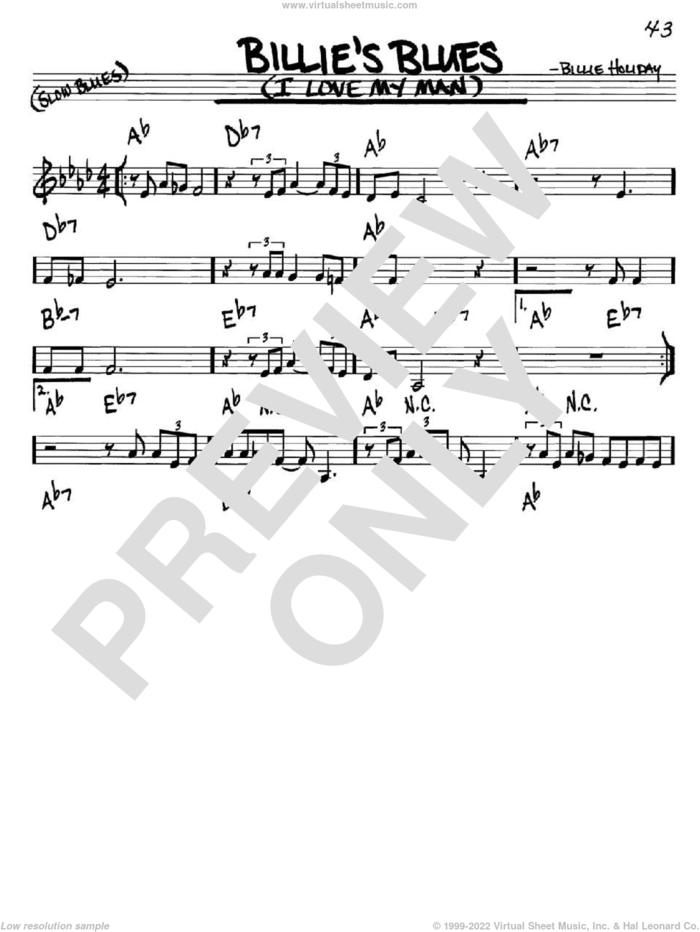 Billie's Blues (I Love My Man) sheet music for voice and other instruments (in C) by Billie Holiday, intermediate skill level