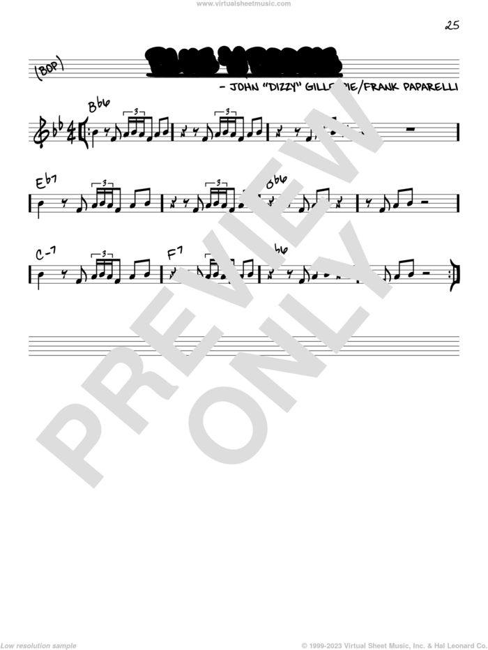Blue 'N Boogie sheet music for voice and other instruments (in C) by Dizzy Gillespie and Frank Paparelli, intermediate skill level