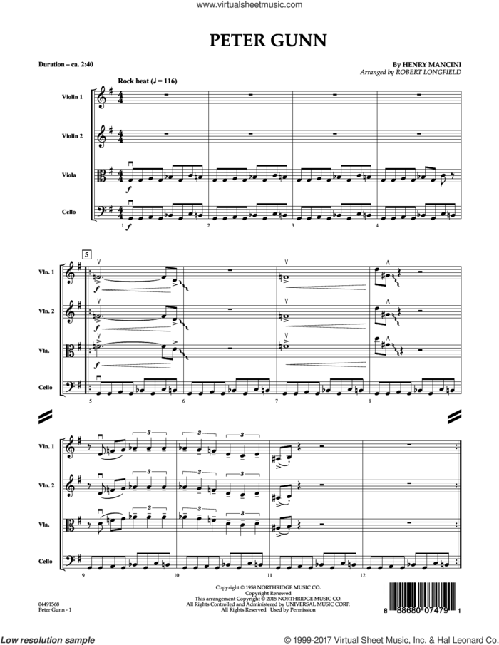 Peter Gunn (COMPLETE) sheet music for orchestra by Henry Mancini and Robert Longfield, intermediate skill level
