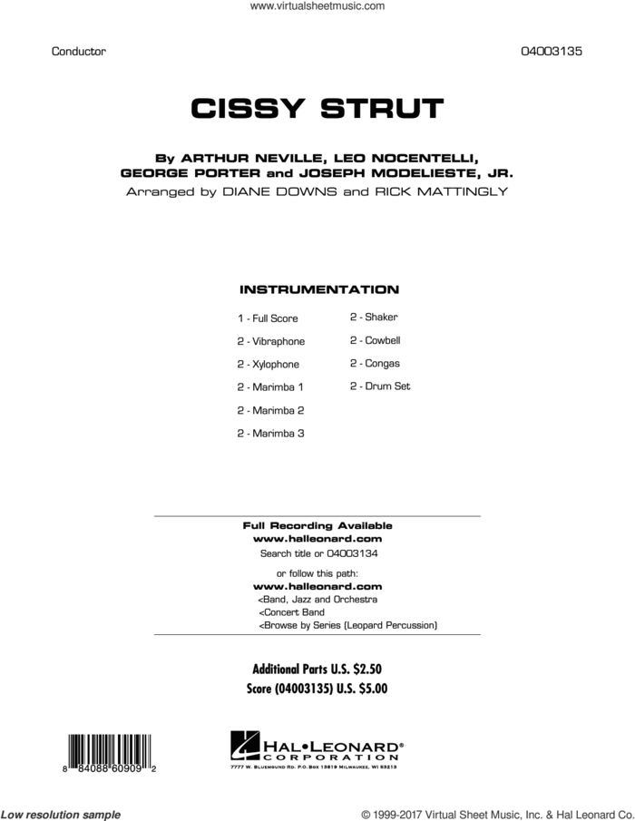 Cissy Strut (COMPLETE) sheet music for concert band by Diane Downs, Arthur Neville, George Porter, Joseph Modeliste, Jr., Leo Nocentelli and Rick Mattingly, intermediate skill level