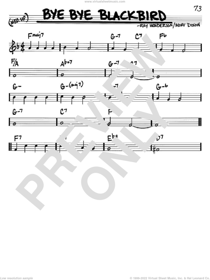 Bye Bye Blackbird sheet music for voice and other instruments (in C) by Mort Dixon and Ray Henderson, intermediate skill level