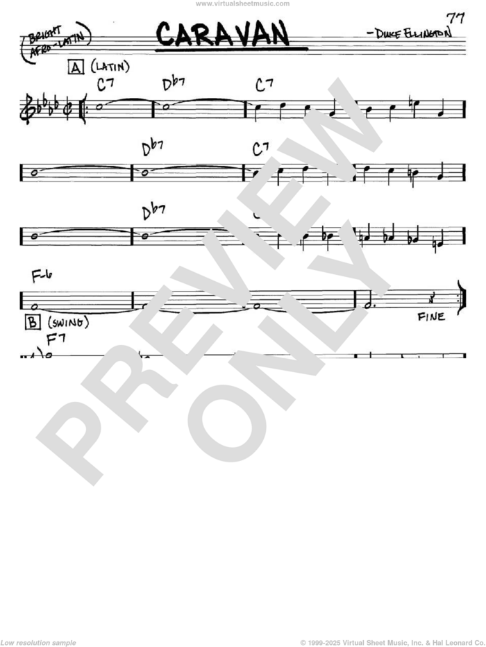 Caravan sheet music for voice and other instruments (in C) by Duke Ellington, Ralph Marterie, Irving Mills and Juan Tizol, intermediate skill level