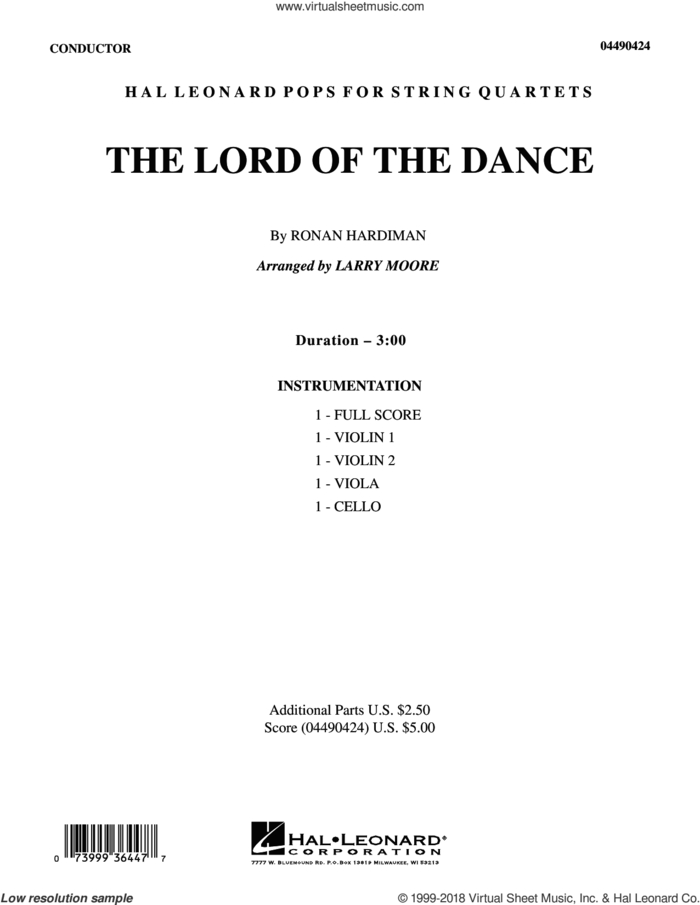 The Lord of the Dance (COMPLETE) sheet music for string quartet (Strings) by Ronan Hardiman, intermediate orchestra