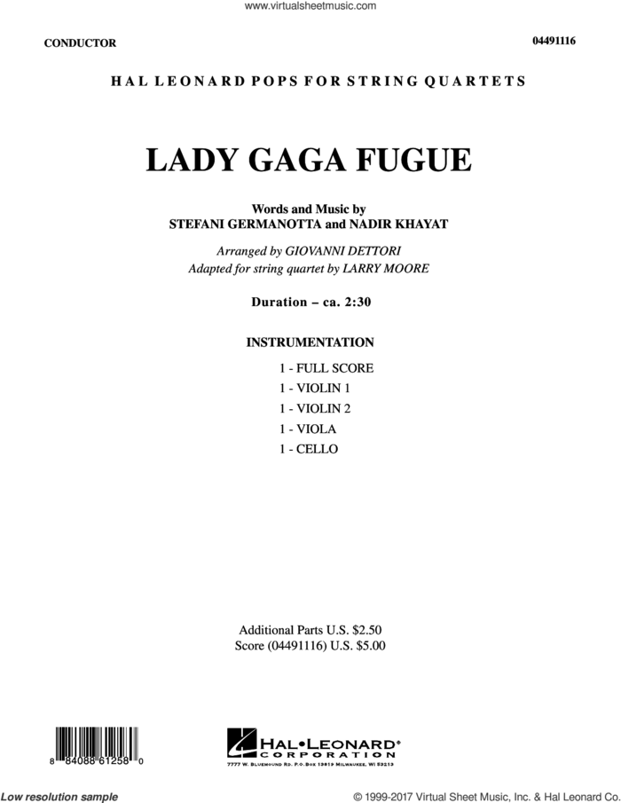 Lady Gaga Fugue (COMPLETE) sheet music for string quartet (Strings) by Lady Gaga, Larry Moore and Nadir Khayat, intermediate orchestra