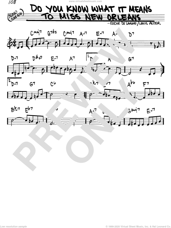 Do You Know What It Means To Miss New Orleans sheet music for voice and other instruments (in C) by Louis Armstrong, Eddie DeLange and Louis Alter, intermediate skill level