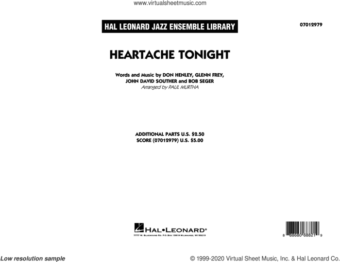 Heartache Tonight  sheet music for jazz band (full score) by Bob Seger, Paul Murtha, The Eagles, Don Henley, Glenn Frey and John David Souther, intermediate skill level