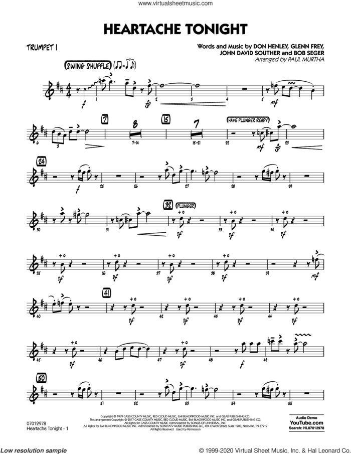 Heartache Tonight  sheet music for jazz band (trumpet 1) by Bob Seger, Paul Murtha, The Eagles, Don Henley, Glenn Frey and John David Souther, intermediate skill level