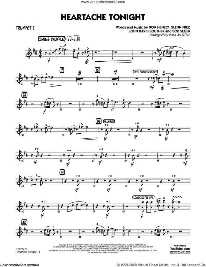 Heartache Tonight  sheet music for jazz band (trumpet 2) by Bob Seger, Paul Murtha, The Eagles, Don Henley, Glenn Frey and John David Souther, intermediate skill level