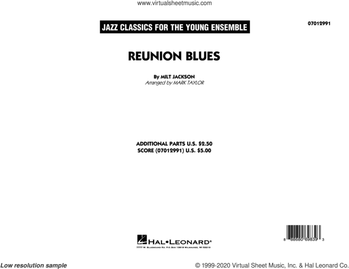 Reunion Blues Dl sheet music for jazz band (full score) by Milt Jackson and Mark Taylor, intermediate skill level