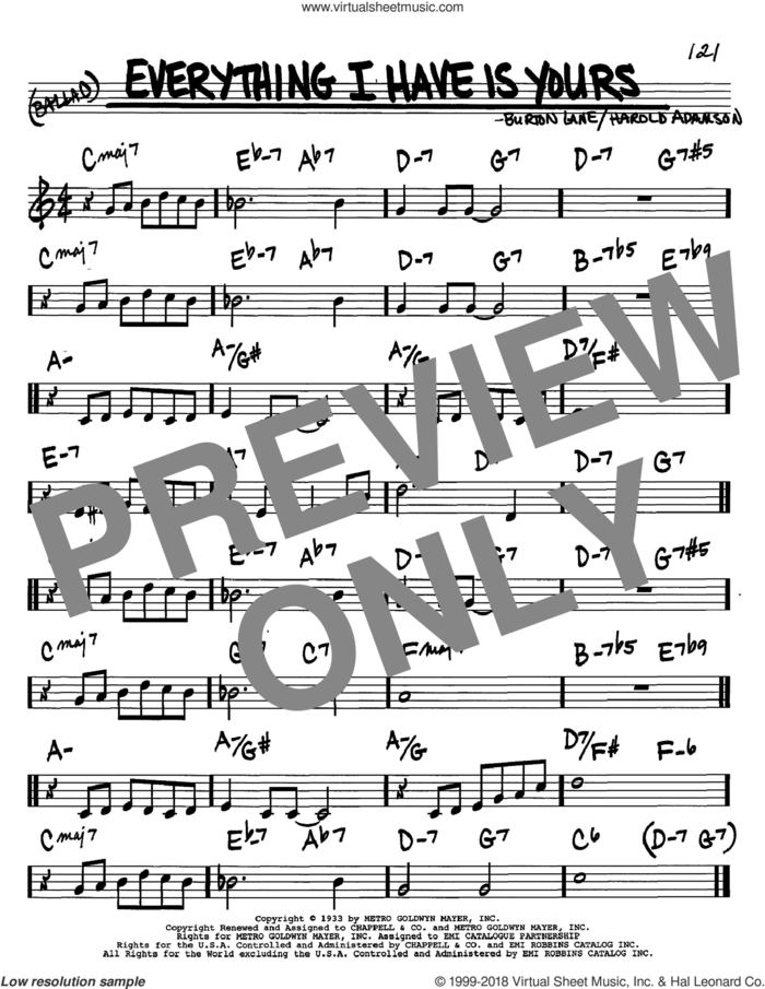 Everything I Have Is Yours sheet music for voice and other instruments (in C) by Harold Adamson and Burton Lane, intermediate skill level