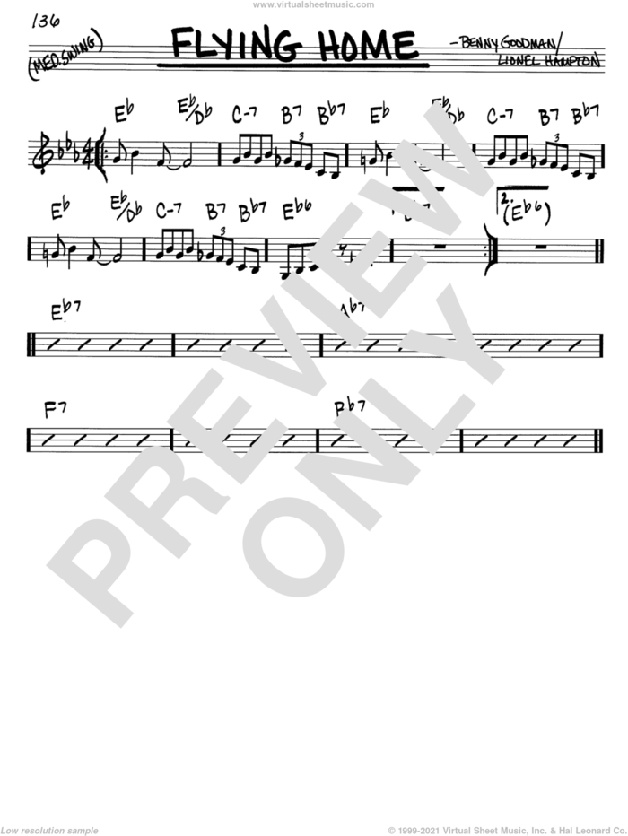 Flying Home sheet music for voice and other instruments (in C) by Benny Goodman and Lionel Hampton, intermediate skill level