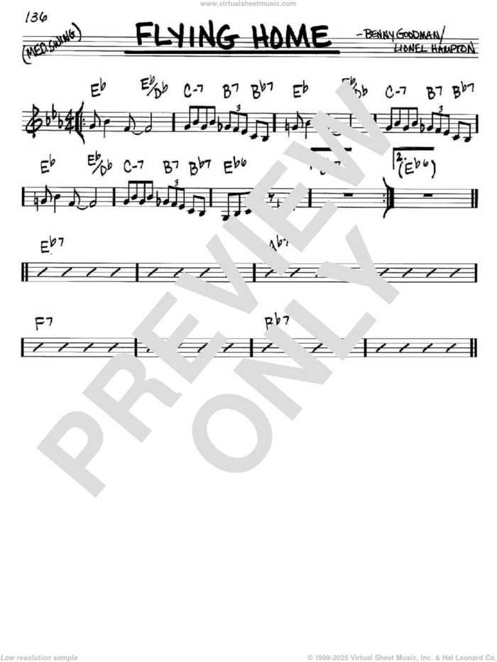 Flying Home sheet music for voice and other instruments (in C) by Benny Goodman and Lionel Hampton, intermediate skill level