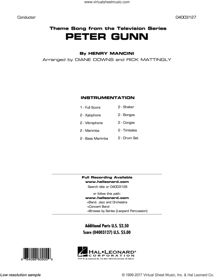 Peter Gunn (COMPLETE) sheet music for concert band by Henry Mancini, Diane Downs and Rick Mattingly, intermediate skill level