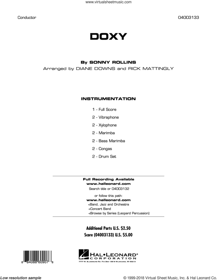 Doxy (COMPLETE) sheet music for concert band by Sonny Rollins, Diane Downs and Rick Mattingly, intermediate skill level