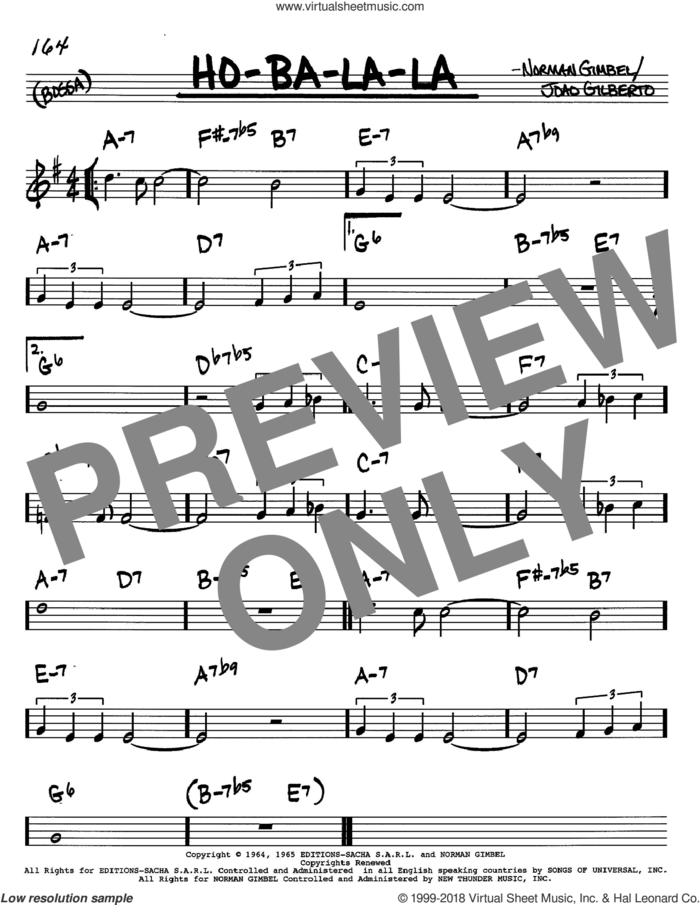 Ho-Ba-La-La sheet music for voice and other instruments (in C) by Norman Gimbel and Joao Gilberto, intermediate skill level