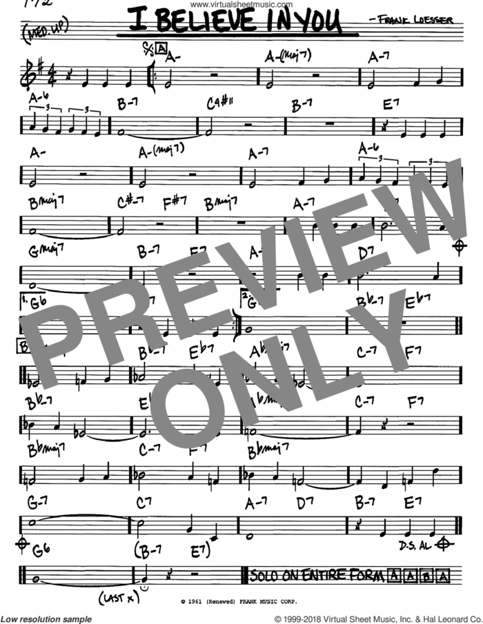 I Believe In You sheet music for voice and other instruments (in C) by Frank Loesser, intermediate skill level