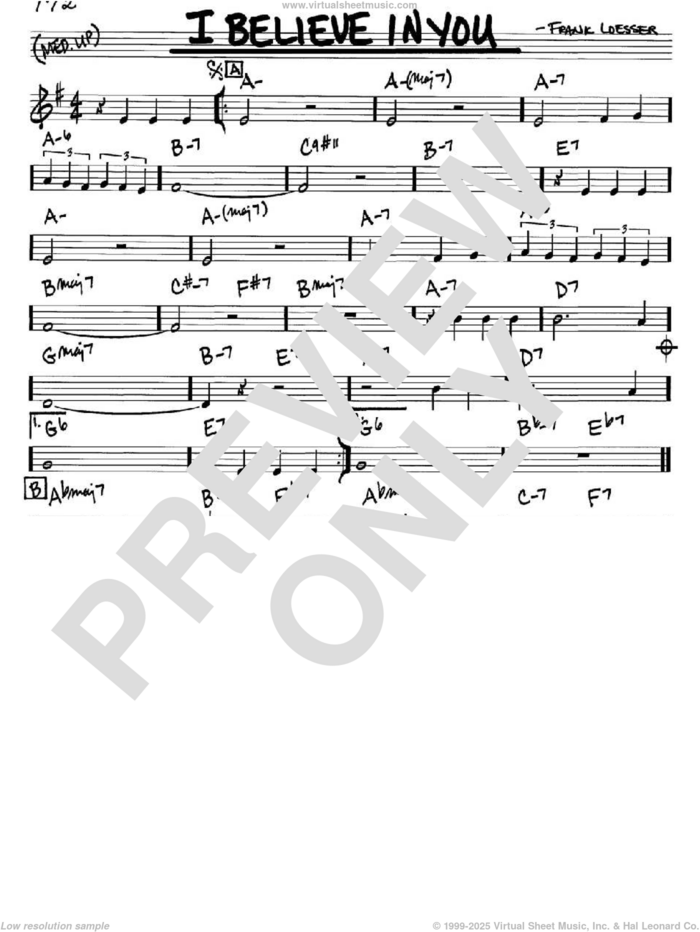 I Believe In You sheet music for voice and other instruments (in C) by Frank Loesser, intermediate skill level