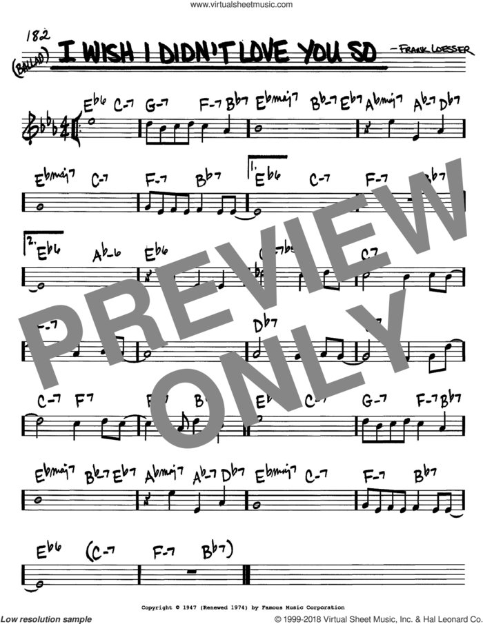 I Wish I Didn't Love You So sheet music for voice and other instruments (in C) by Frank Loesser, intermediate skill level