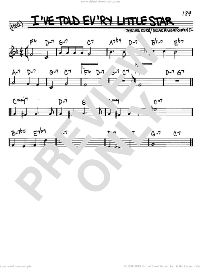 I've Told Ev'ry Little Star sheet music for voice and other instruments (in C) by Jerome Kern and Oscar II Hammerstein, intermediate skill level