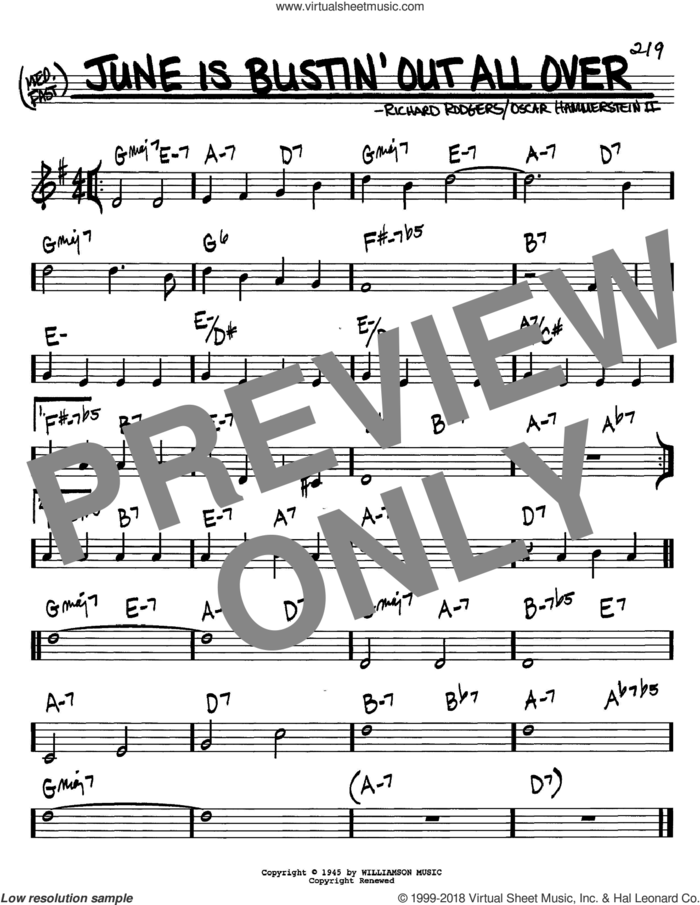 June Is Bustin' Out All Over sheet music for voice and other instruments (in C) by Rodgers & Hammerstein, Oscar II Hammerstein and Richard Rodgers, intermediate skill level