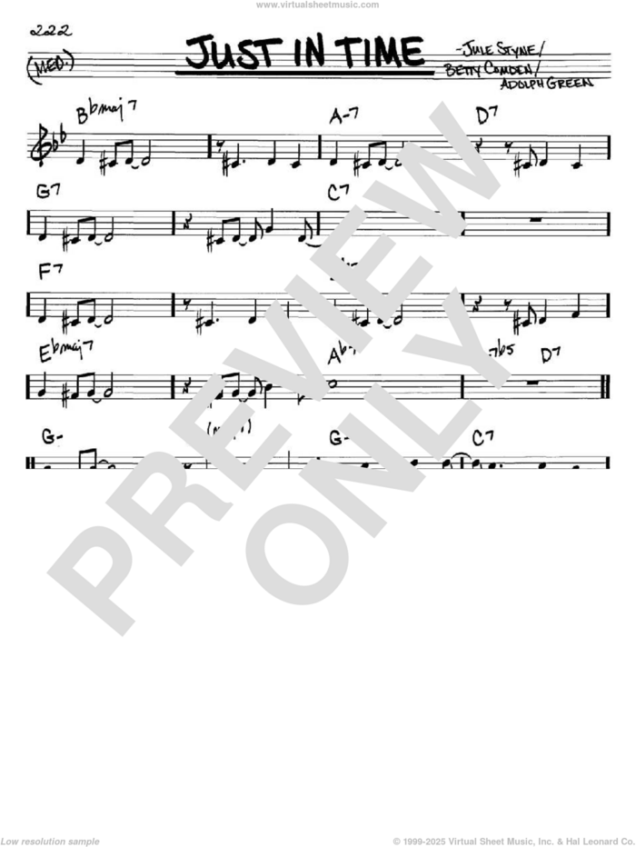 Just In Time sheet music for voice and other instruments (in C) by Frank Sinatra, Adolph Green, Betty Comden and Jule Styne, intermediate skill level