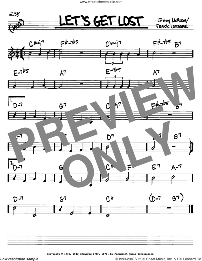 Let's Get Lost sheet music for voice and other instruments (in C) by Frank Loesser and Jimmy McHugh, intermediate skill level