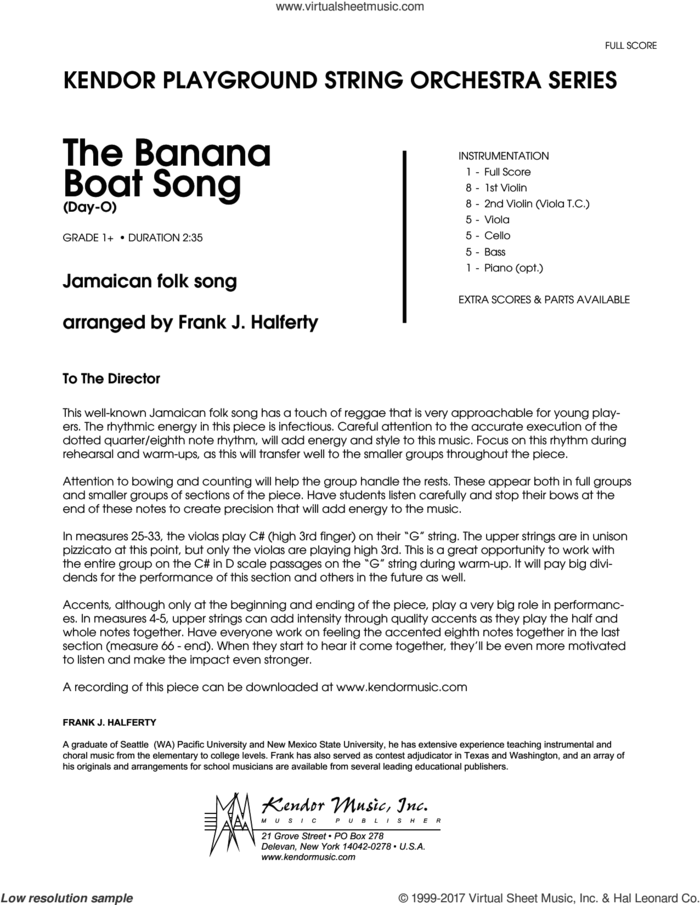 Banana Boat Song, The (Day-O) (COMPLETE) sheet music for orchestra by Frank J. Halferty and Miscellaneous, intermediate skill level