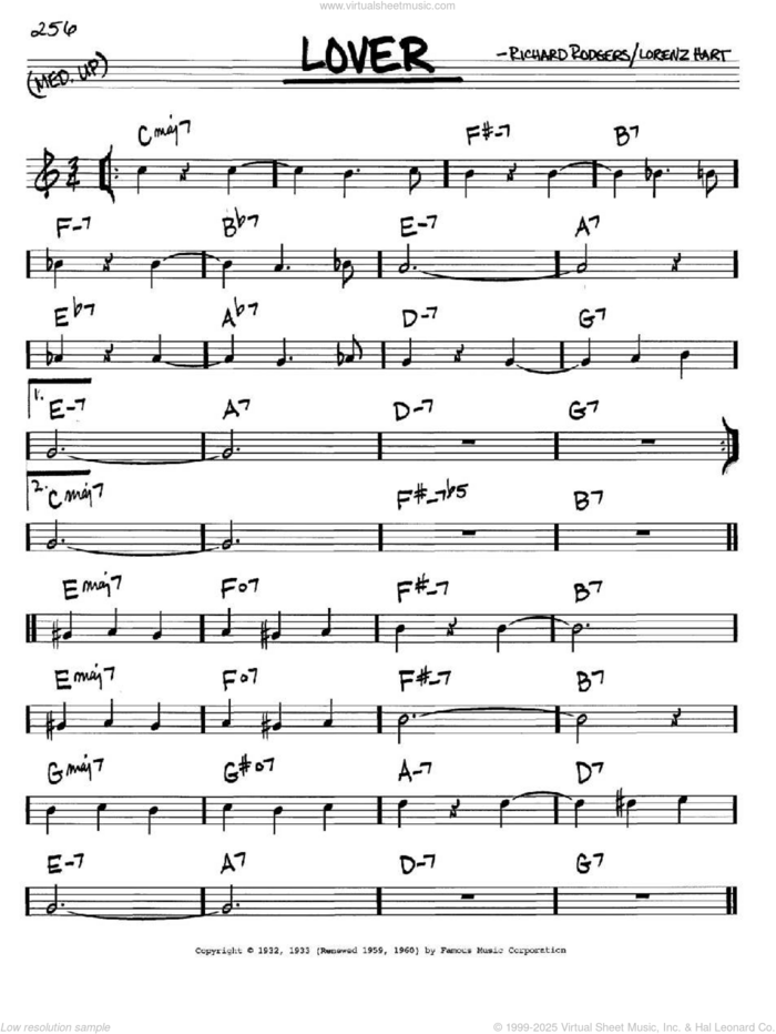 Lover sheet music for voice and other instruments (in C) by Rodgers & Hart, Ella Fitzgerald, Peggy Lee, Lorenz Hart and Richard Rodgers, intermediate skill level