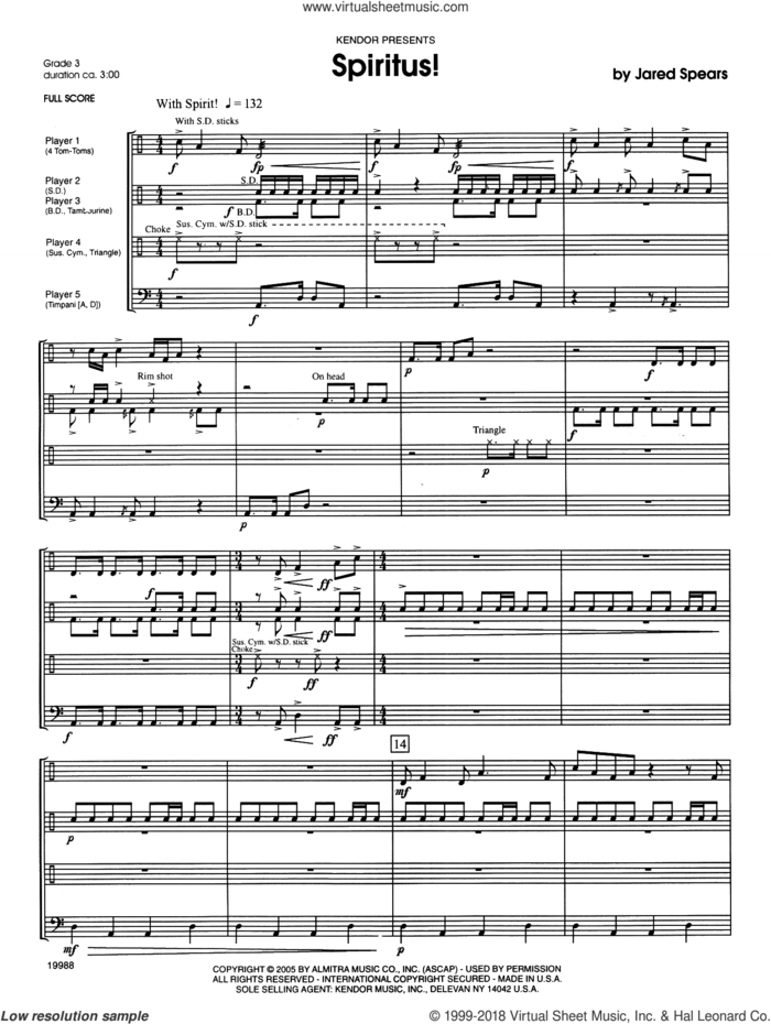 Spiritus! (COMPLETE) sheet music for percussions by Jared Spears, intermediate skill level