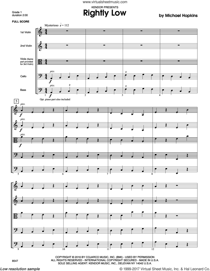 Rightly Low (COMPLETE) sheet music for orchestra by Michael Hopkins, intermediate skill level