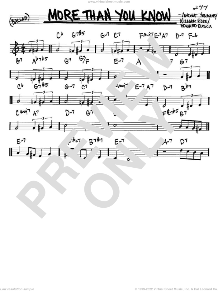 More Than You Know sheet music for voice and other instruments (in C) by Helen Morgan, Edward Eliscu, Vincent Youmans and William Rose, intermediate skill level