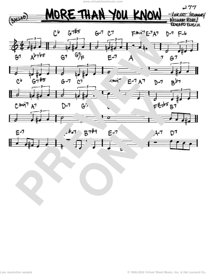 More Than You Know sheet music for voice and other instruments (in C) by Helen Morgan, Edward Eliscu, Vincent Youmans and William Rose, intermediate skill level