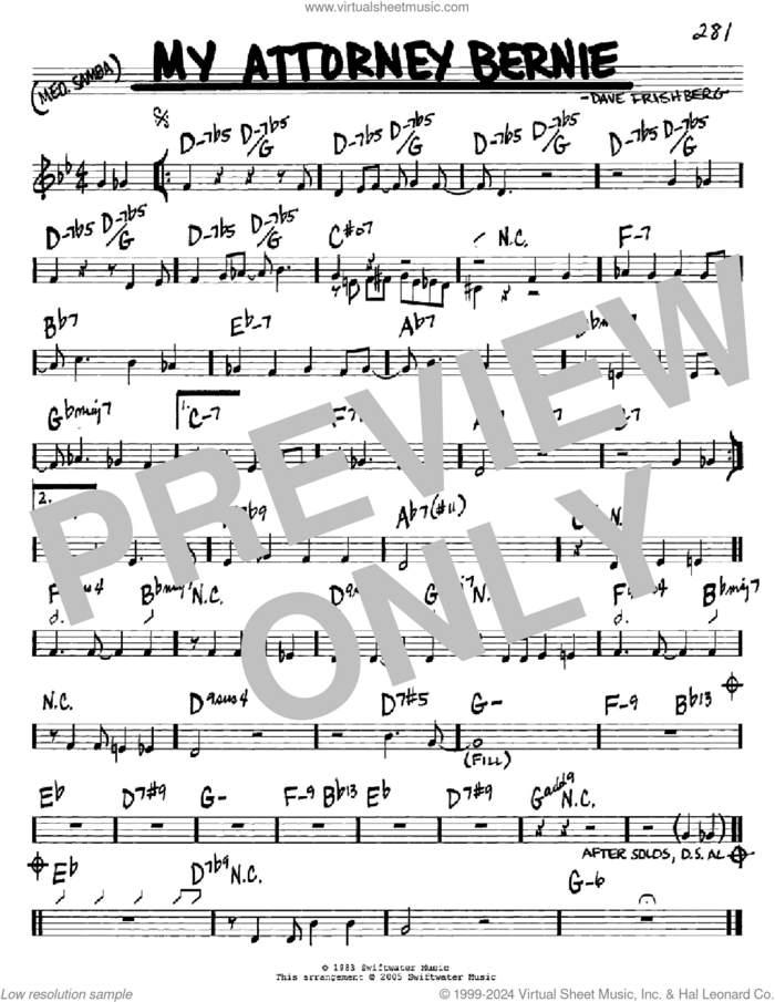 My Attorney Bernie sheet music for voice and other instruments (in C) by Dave Frishberg, intermediate skill level