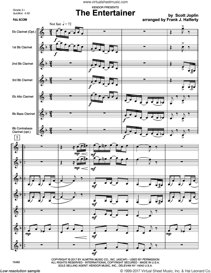 The Entertainer (COMPLETE) sheet music for clarinet septet by Frank J. Halferty and Scott Joplin, intermediate skill level