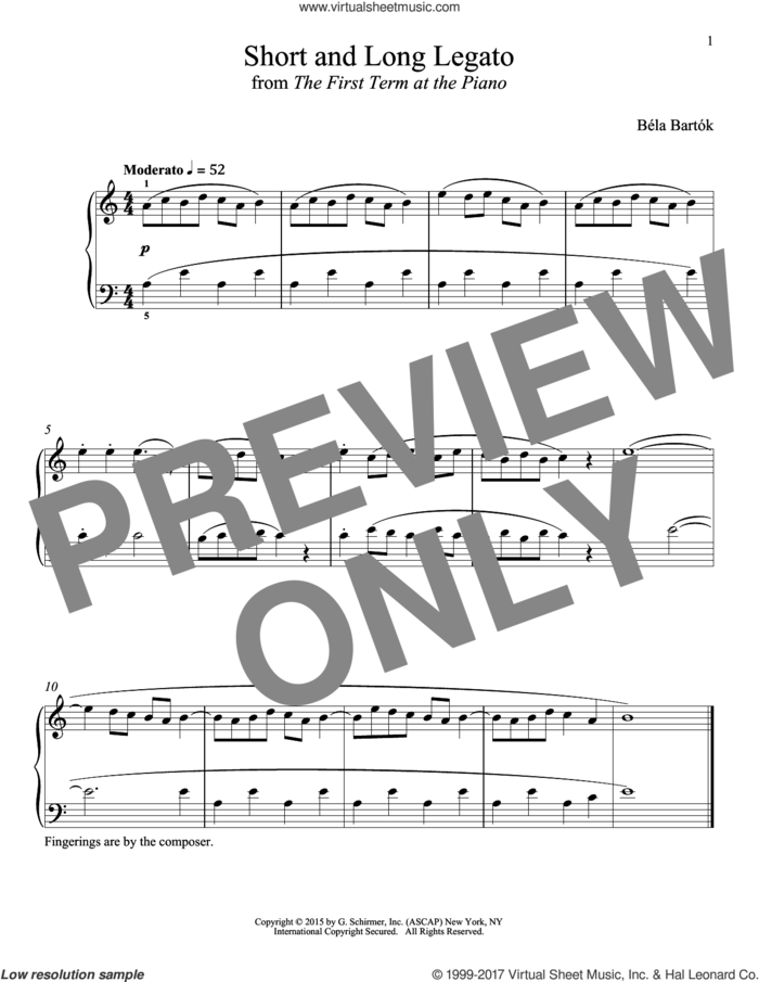 Short And Long Legato sheet music for piano solo by Bela Bartok, Richard Walters and Bela Bartok, classical score, intermediate skill level