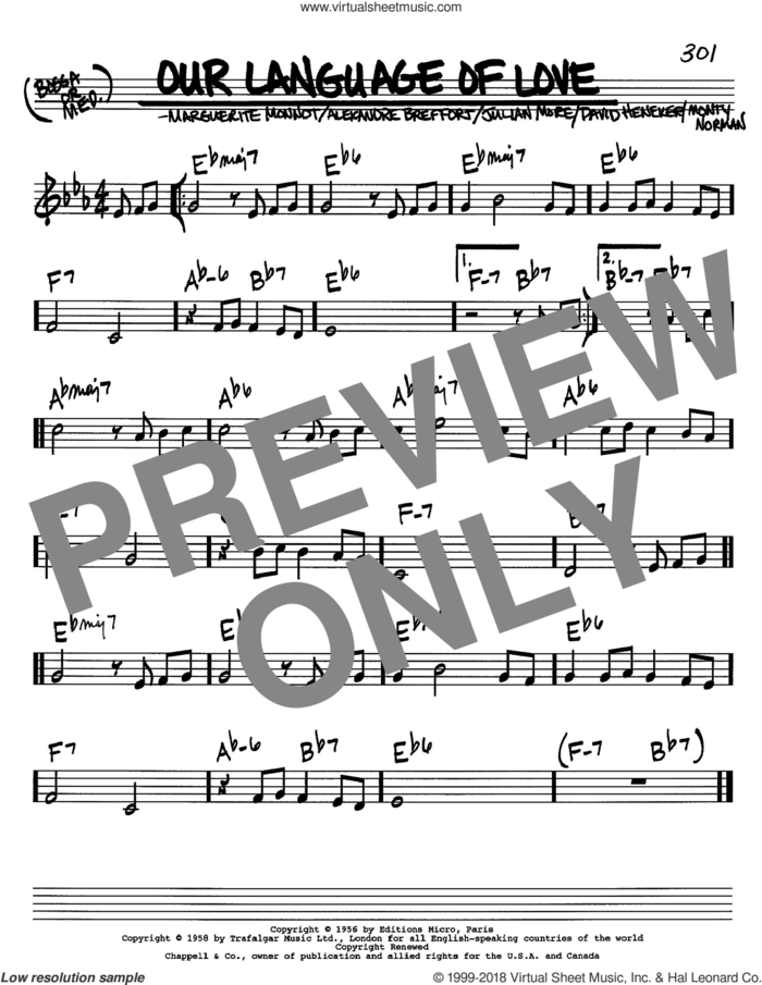 Our Language Of Love sheet music for voice and other instruments (in C) by Alexandre Breffort, David Heneker, Julian More, Marguerite Monnot and Monty Norman, intermediate skill level