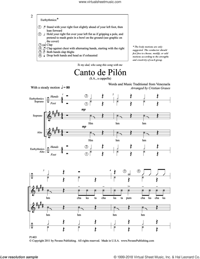 Canto de Pilon sheet music for choir (2-Part) by Cristian Grases, intermediate duet