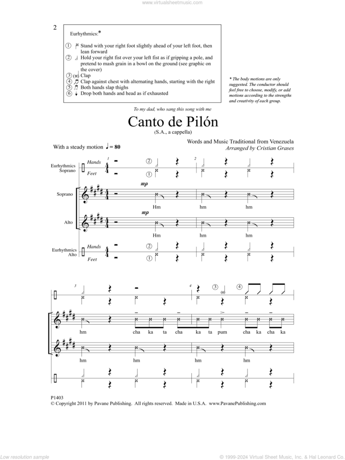 Canto de Pilon sheet music for choir (2-Part) by Cristian Grases, intermediate duet