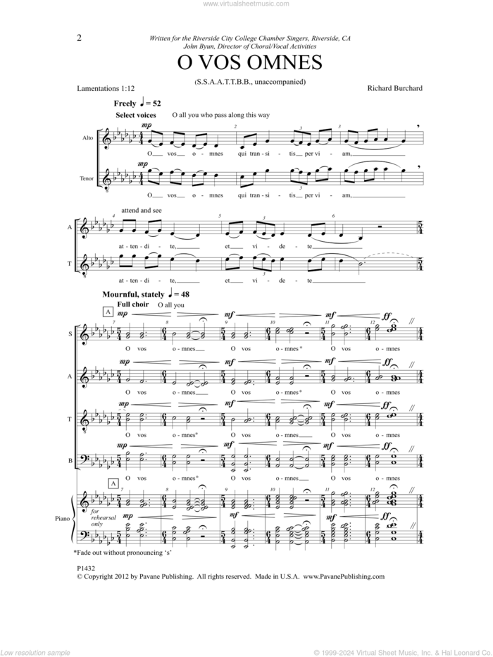 O Vos Omnes sheet music for choir by Richard Burchard, intermediate skill level