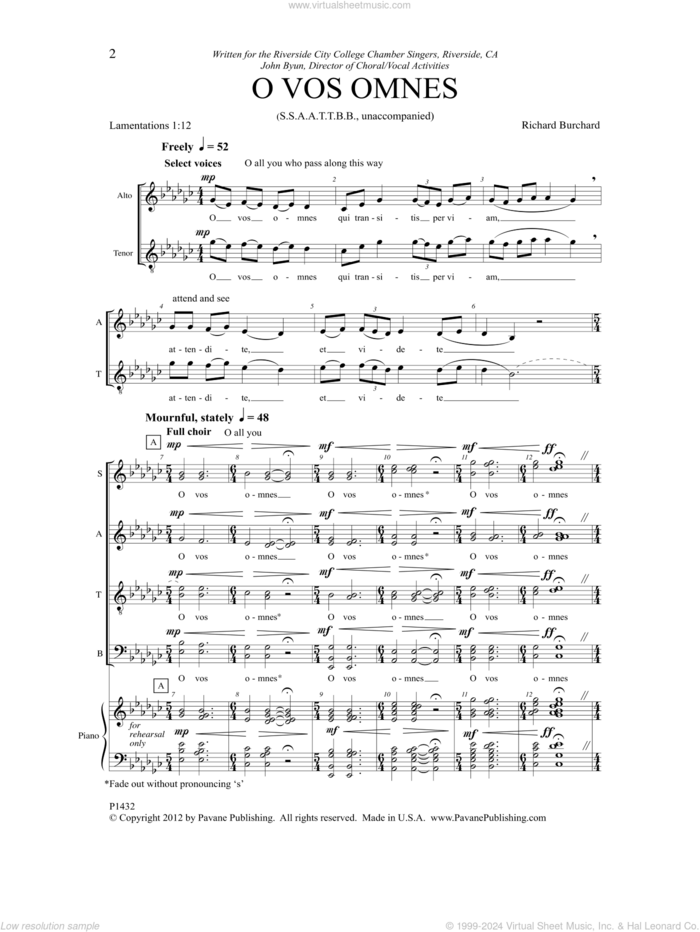 O Vos Omnes sheet music for choir by Richard Burchard, intermediate skill level