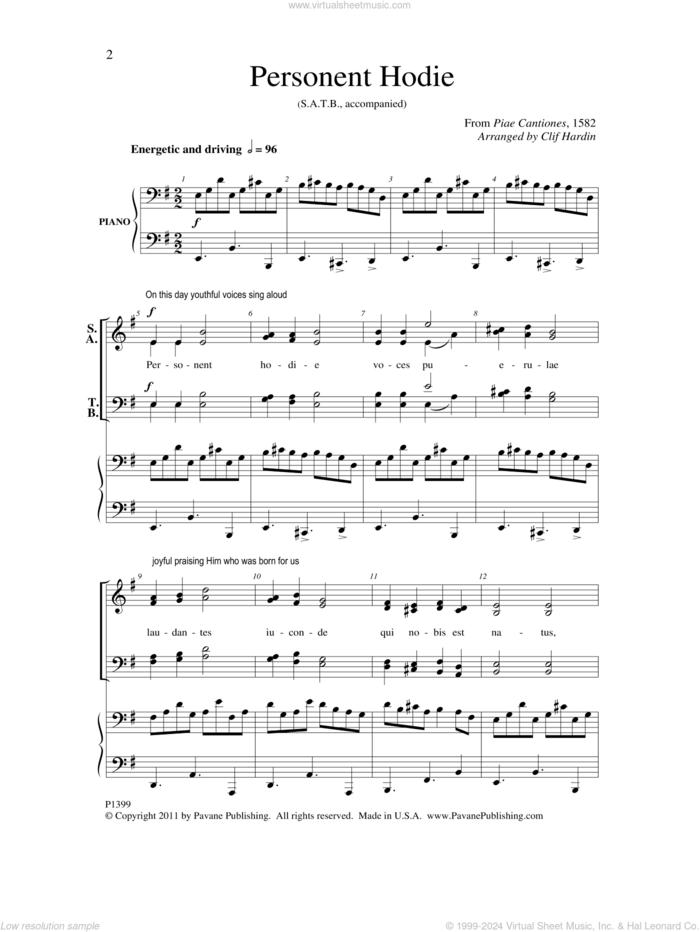 Personent Hodie sheet music for choir (SATB: soprano, alto, tenor, bass) by Clif Hardin, intermediate skill level