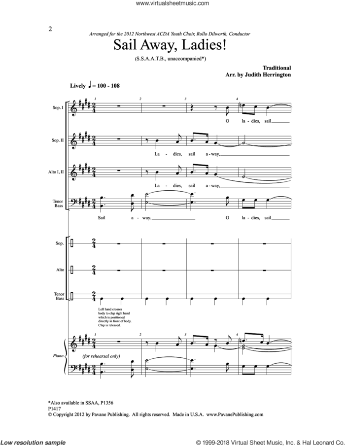 Sail Away, Ladies sheet music for choir by Judith Harrington, intermediate skill level