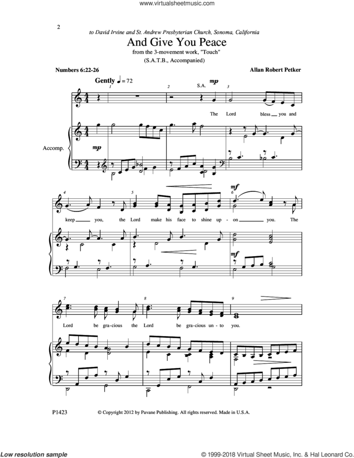 And Give You Peace sheet music for choir (SATB: soprano, alto, tenor, bass) by Allan Robert Petker, intermediate skill level