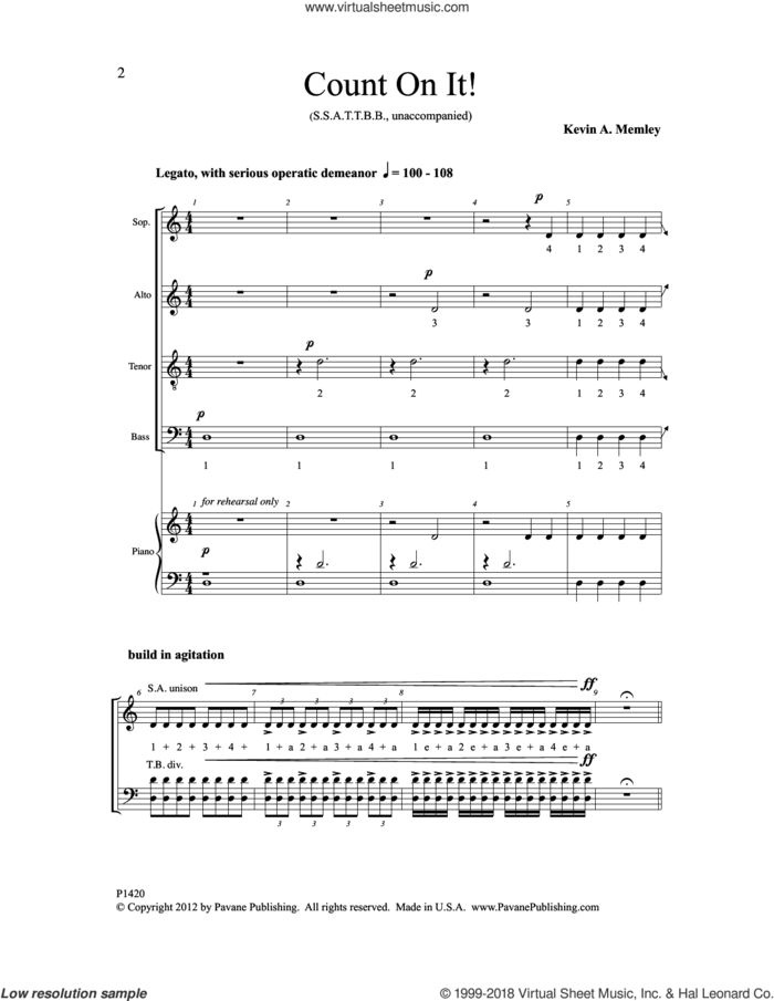 Count on It! sheet music for choir (SSAATTBB) by Kevin A. Memley, intermediate skill level