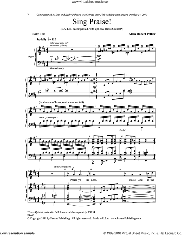 Sing Praise! sheet music for choir (SATB: soprano, alto, tenor, bass) by Allan Robert Petker, intermediate skill level