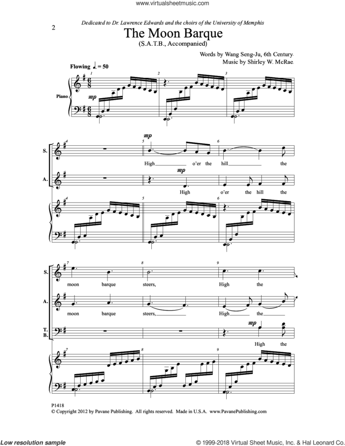 The Moon Barque sheet music for choir (SATB: soprano, alto, tenor, bass) by Shirley MacRae and Wang Seng-Ju, intermediate skill level