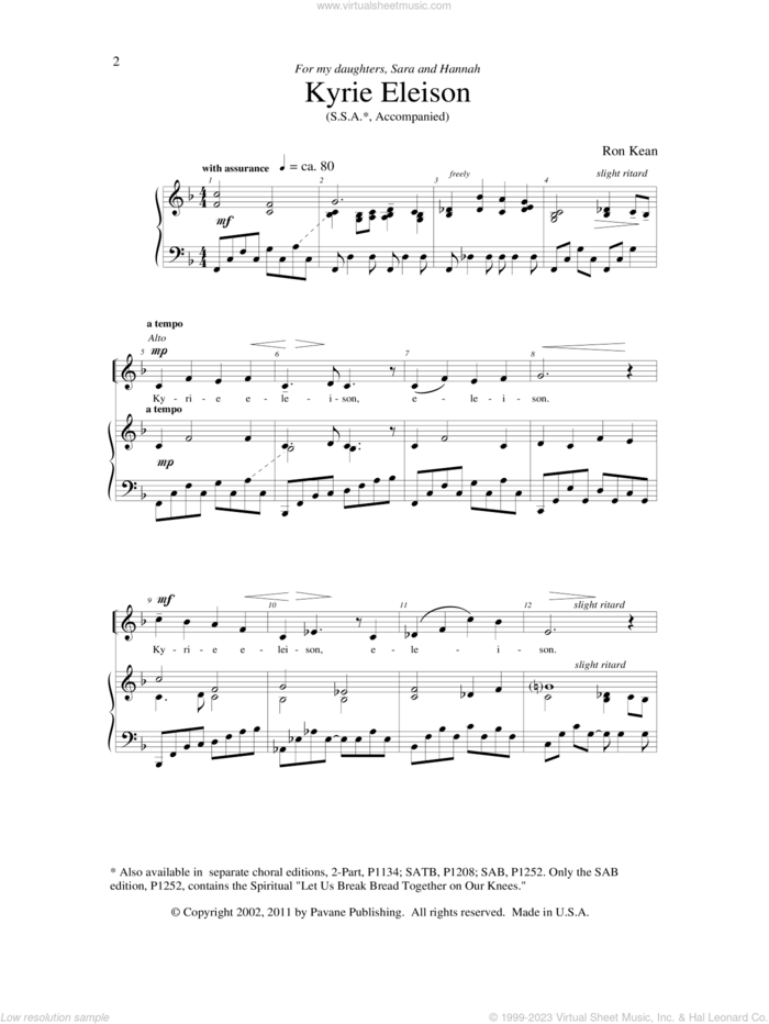 American Mass sheet music for choir (SSA: soprano, alto) by Ron Kean, intermediate skill level