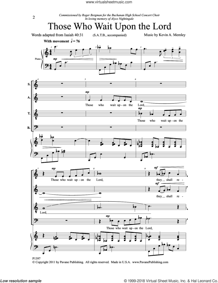 Those Who Wait upon the Lord sheet music for choir (SATB: soprano, alto, tenor, bass) by Kevin A. Memley, intermediate skill level