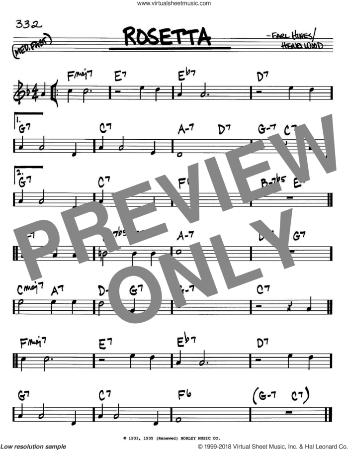 Rosetta sheet music for voice and other instruments (in C) by Earl Hines and Henri Wood, intermediate skill level