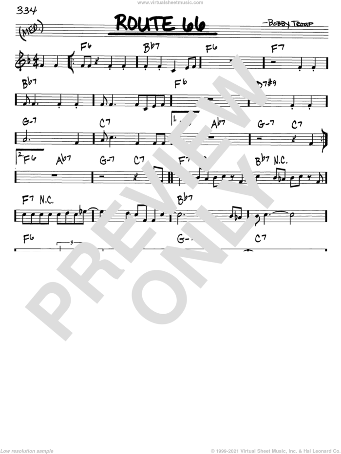 Route 66 sheet music for voice and other instruments (in C) by Bobby Troup, intermediate skill level